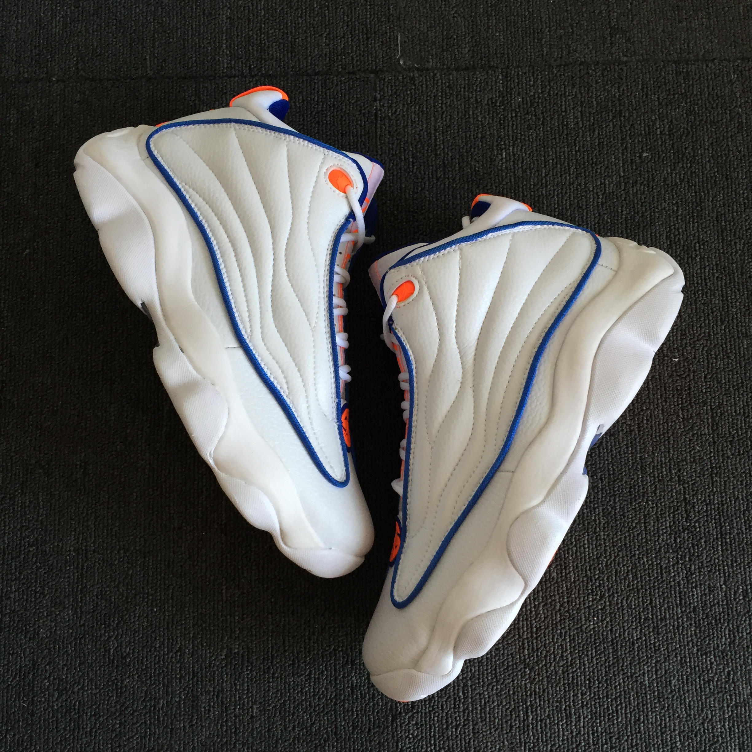 Men Jordan 13.5 Pro Strong White Blue Orange Shoes - Click Image to Close